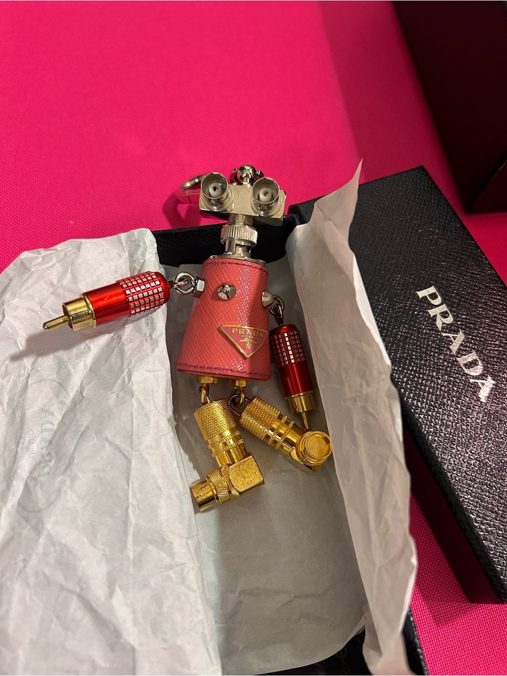 Prada Pink and Gold Robot Bag Charm